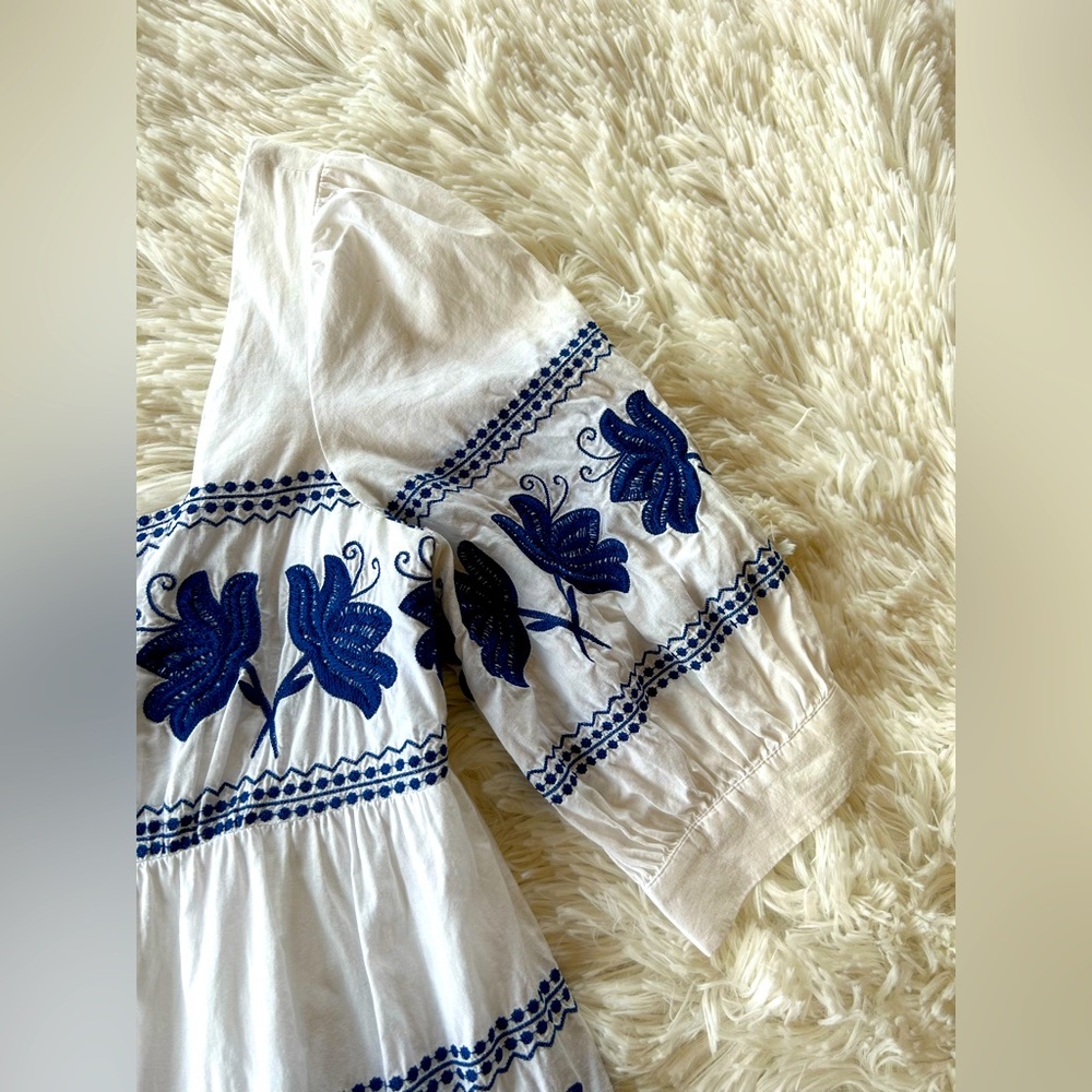 Moda International | White and Blue Embroidered Mini Sundress - Picture 6 of 9